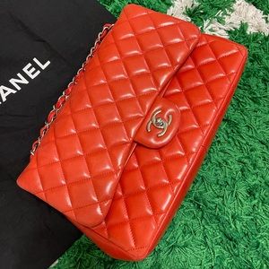 Chanel Redish Orange Jumbo Double Flap